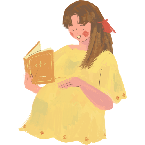 A pregnant woman reading a book